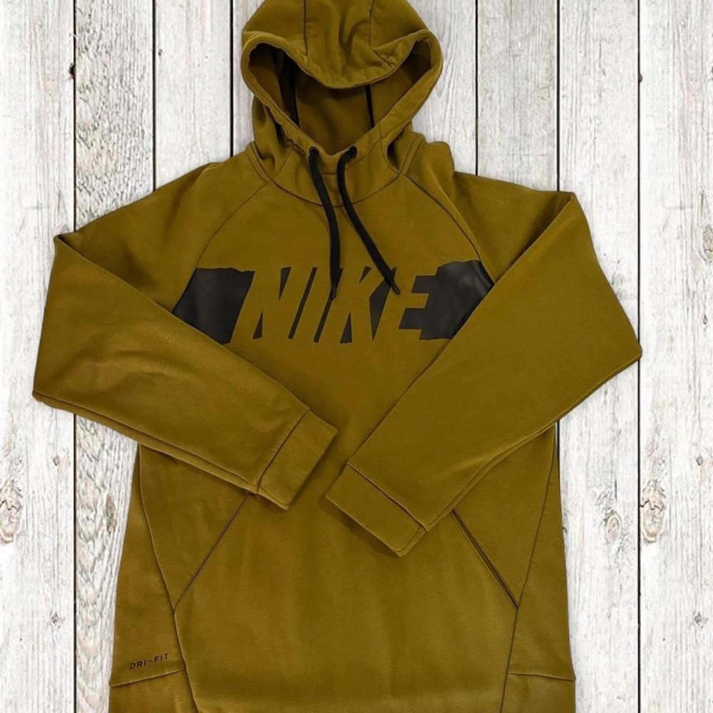 Nike Dri-FIT Hoodie Men's Small Olive Green‎ Pullover Sweatshirt Athletic